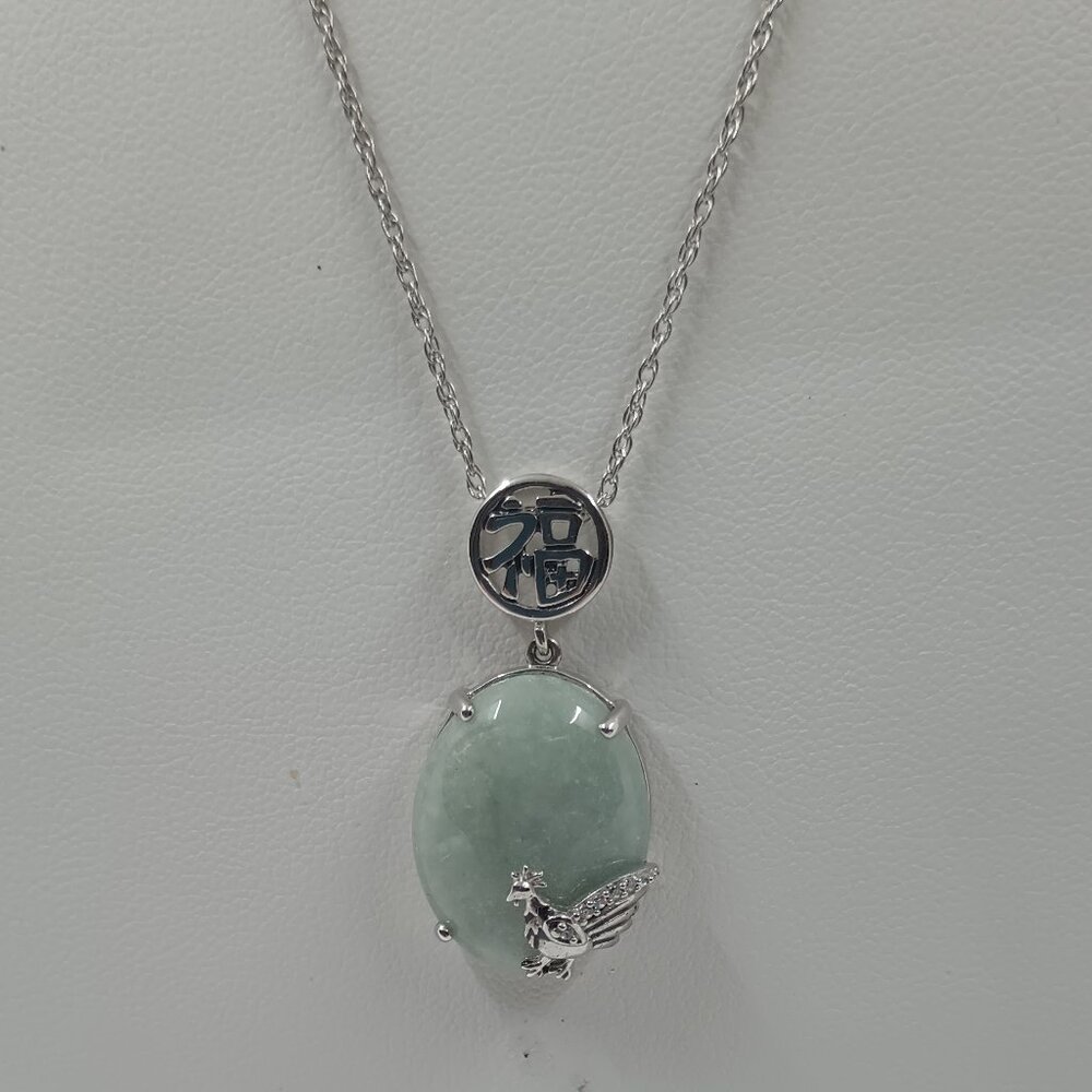 Heng Ngai HN Jade CZ Blessings Sterling Silver Necklace.